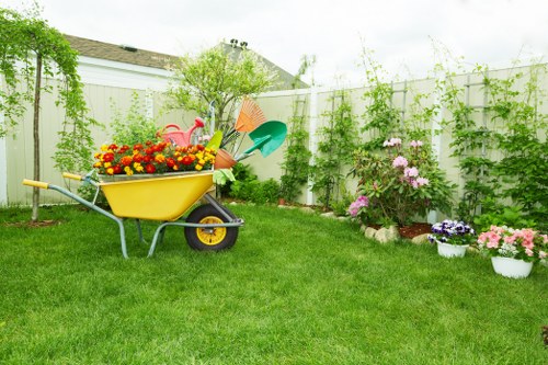 Landscapers pausing work during an incident response and safety check