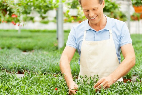 Landscaping specialists shaping a garden layout in Purley