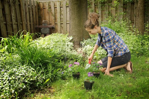 Mixed landscaping waste being sorted for reuse and recycling
